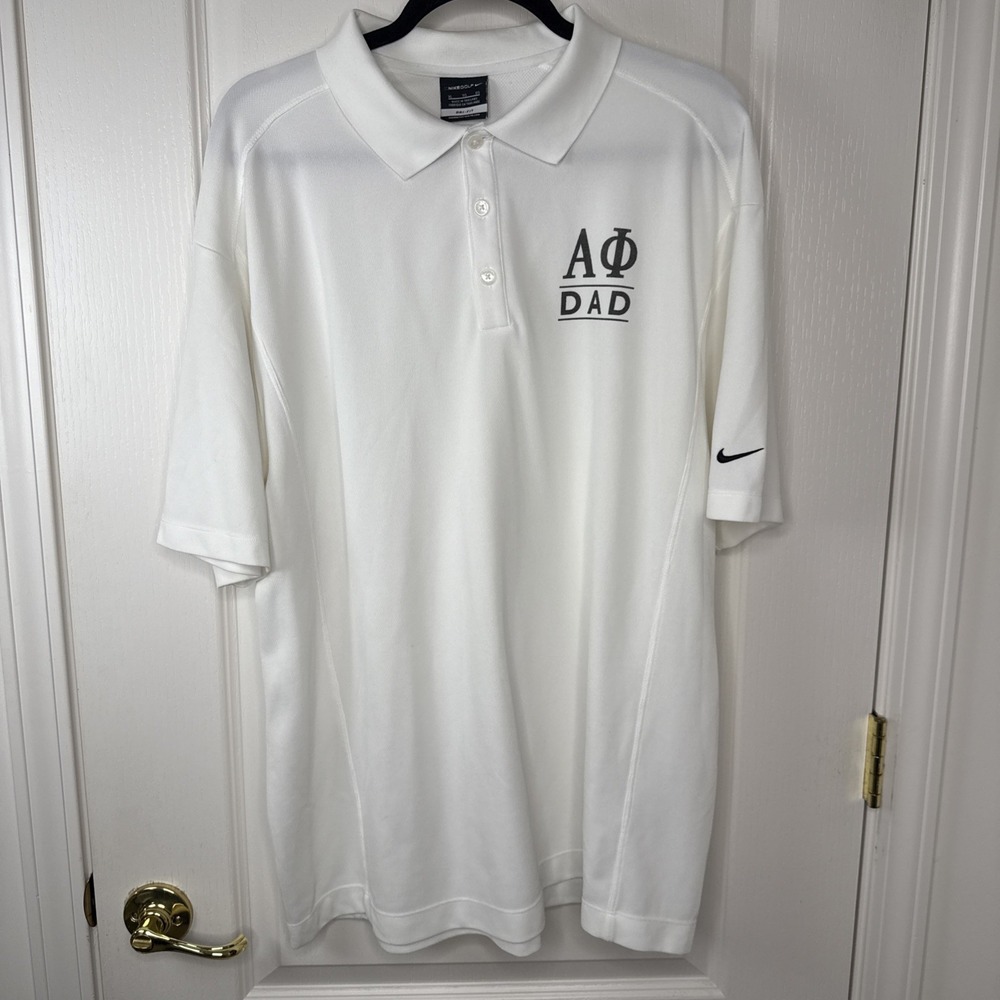 Nike Golf Dri Fit Mens XL White Polo Alpha Phi Dad Sorority Greek Life
